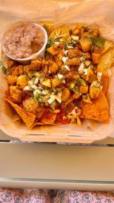 Chilaquiles and fresh pinto beans.