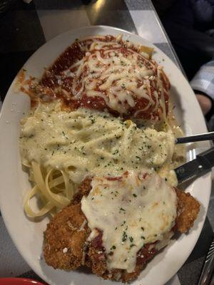 This is the trio of Lasagna, Alfredo and Chicken parmigiana