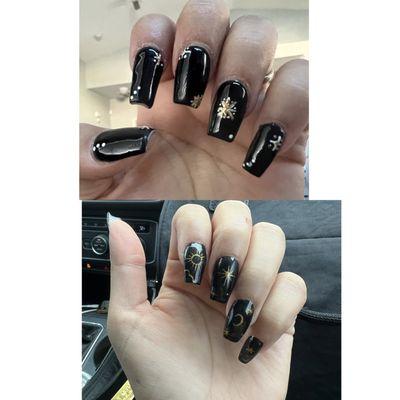 Bottom pic is end result after Your Nails Salon fixed them