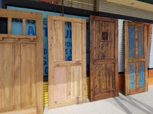 We do Custom Doors made from old Reclaimed Pine Lumber. Any size or style. 4 weeks turn around.