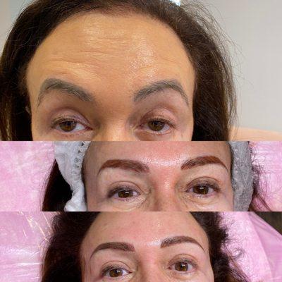 color and shape corrections of prior eyebrow tattoos...