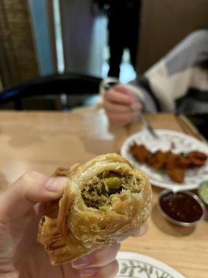 Inside of their Keema Samosa - a yummy puff!