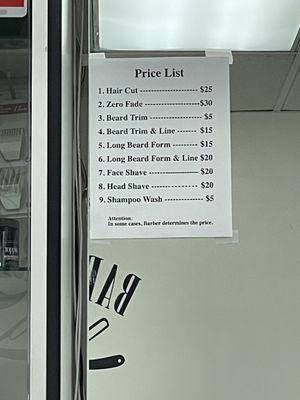 Menu/price