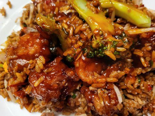 General Tso Chicken.  I snuck a piece off of hubs plate & wow,  so  good