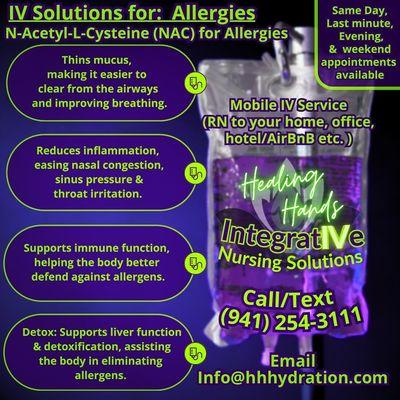 One of the many applications of NAC infusions: Easing Allergies/Upper respiratory