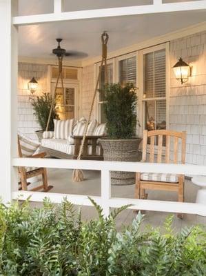 Custom built out door hanging bench