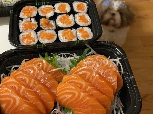 Salmon Sashimi and Salmon Roll