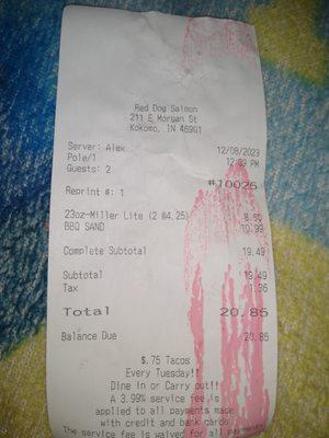 Receipt pulled pork & denied correction rudely