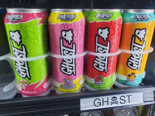 An assortment of Ghost energy drink