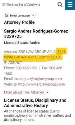 8241 White Oak Avenue, Rancho Cucamonga, CA 91730 is the same address for 2 "different" law firms: the Mansour Law Group and SRG Law Group.