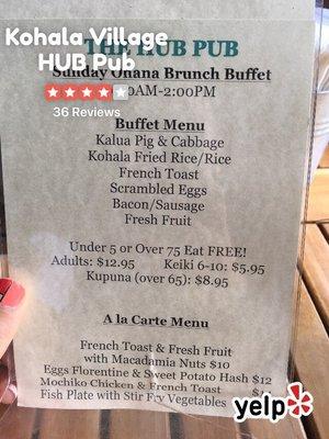 Sunday brunch menu