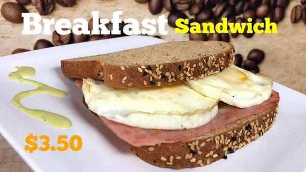 Wheat bread, eggs and ham, our best morning sandwich