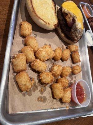 Breakfast burger and tots