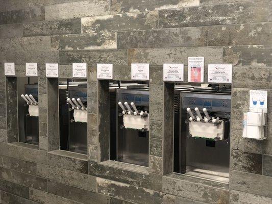 8 different flavors of frozen yogurt. Our machines will mix both flavors making a total of 12!