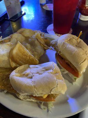 Fish sandwich and homemade chips