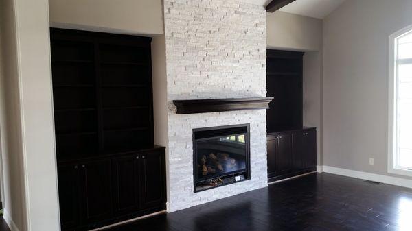 Residential paint interior walls, fireplace brick and mantle. Wichita, KS