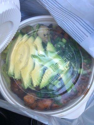 Regular Chicken bowl with veggies, zucchini, onions and avocados.