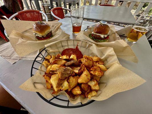 Classic burgers and basket of fries!