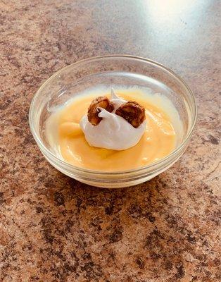 Banana cream pie flavored protein made into pudding