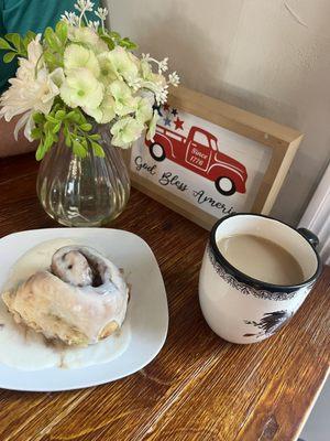 Cinnamon roll, and coffee