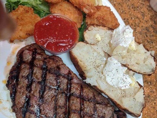 Steak and fried shrimp was delicious!