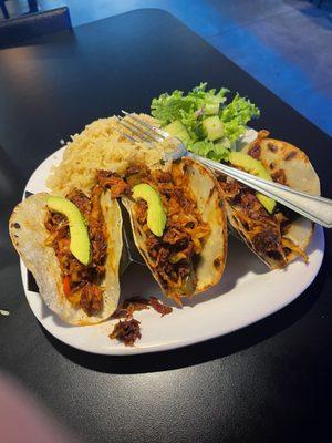 Marlin tacos with side of rice