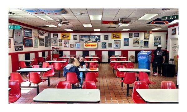 Inside. LULU's HOT DOGS.(Ogden Ave/Taylor St)Chicago Old School Hot Dogs Beef Burgers Gyros Salads Chicken Tamales etc. Cool!