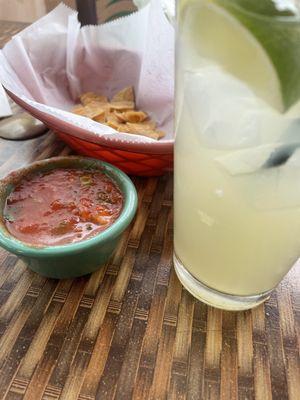 Chips, salsa, and margarita on the rocks!