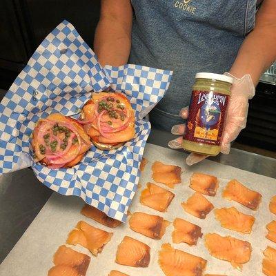 Our Lox Bagel is so fresh and delicious!!! Available all day