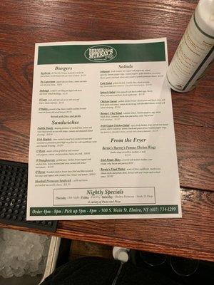 Most up to date menu as of October 2020