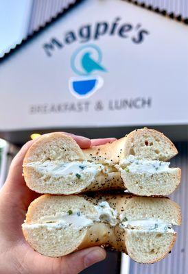 Everything bagel with scallion cream cheese