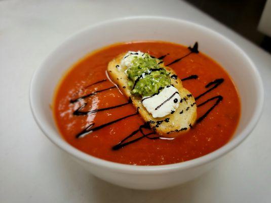 tomato bisque with goat cheese basil crostini