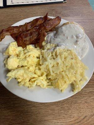 Egg, Bacon, Potatoes, Biscuits and Gravy from the Buffet