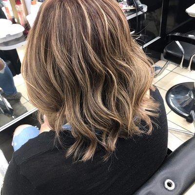 Light blonde highlights with light brown base