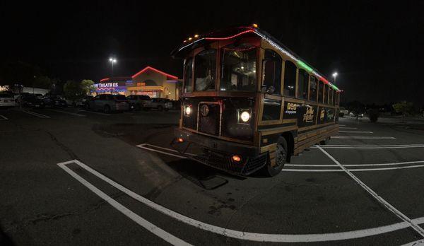 Cable trolley car at the movie theater