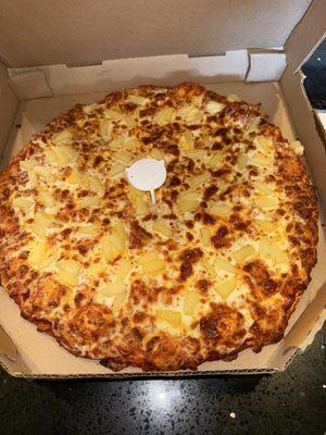 Pineapple pizza   Not cut. Our favorite.