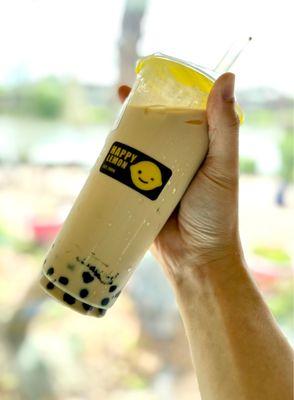 Happy lemon makes me a happy person ;) This is milk tea with boba and egg pudding. Zero sugar and less ice