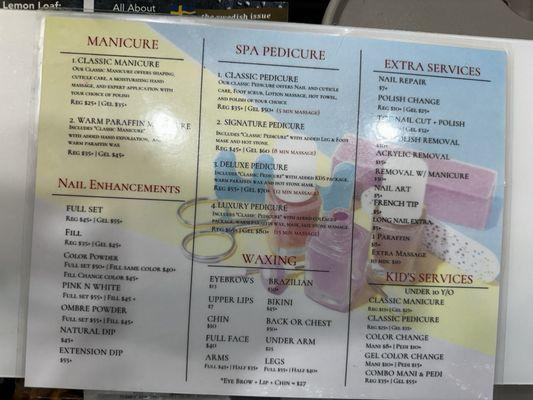 Services Menu