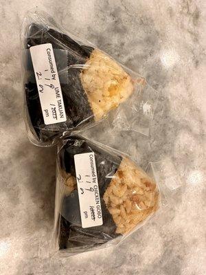 Ume/takuan and chicken/gobo musubi