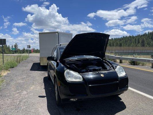 Blown coolant overflow line 25 miles shy of Flagstaff