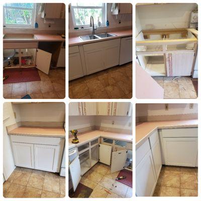 Kitchen sink and lower cabinet replacement.
Owner asked if we could keep the same counter top for him. 

Your wise is our command.