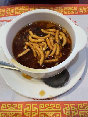 Hot and Sour soup...I'm not a fan for them dropping crunchy noodles in my soup.