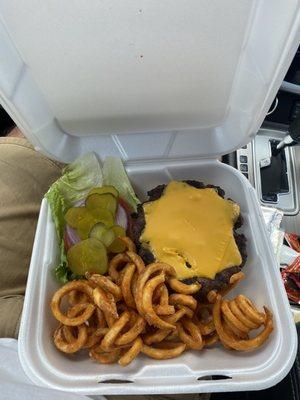 Large Size Burger and curly fries