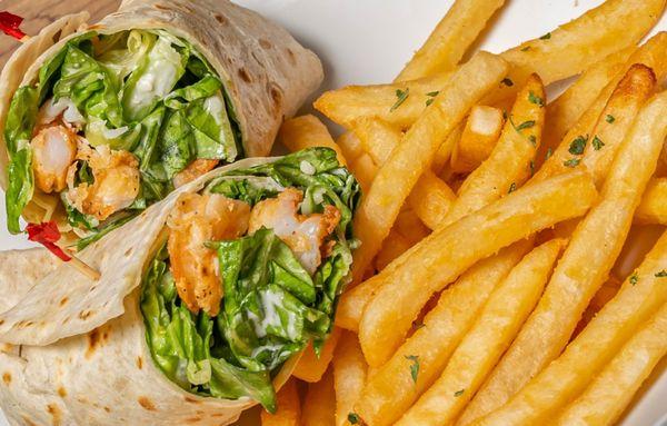 Shrimp Caesar Wrap with Fries