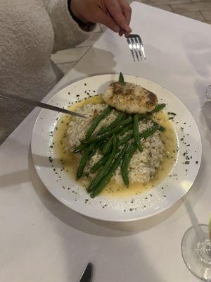 Special: creamy risotto, with lemon, garlic, chicken, and string beans