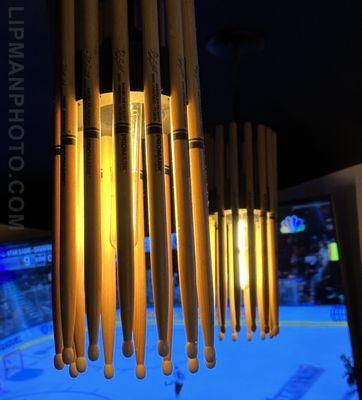 Cool drumstick light fixtures...some signed by the musicians!