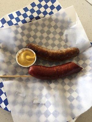 Sausage and polish sausage on a stick