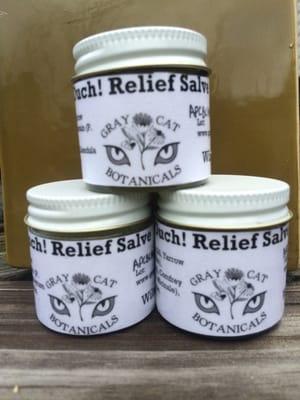 Our best selling Ouch! Relief Salve, we use it for bug bites, cuts, scrapes, diaper rash, yeast infections and sore nipples.