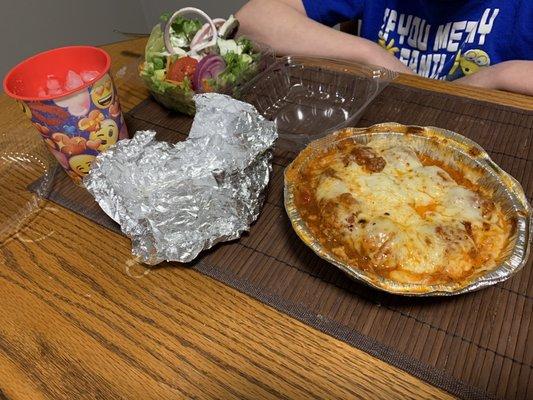 Meatballs and tossed salad.