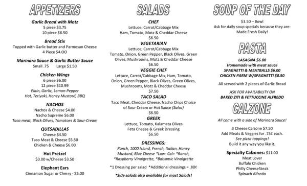 Christina's Pizza & Subs Menu